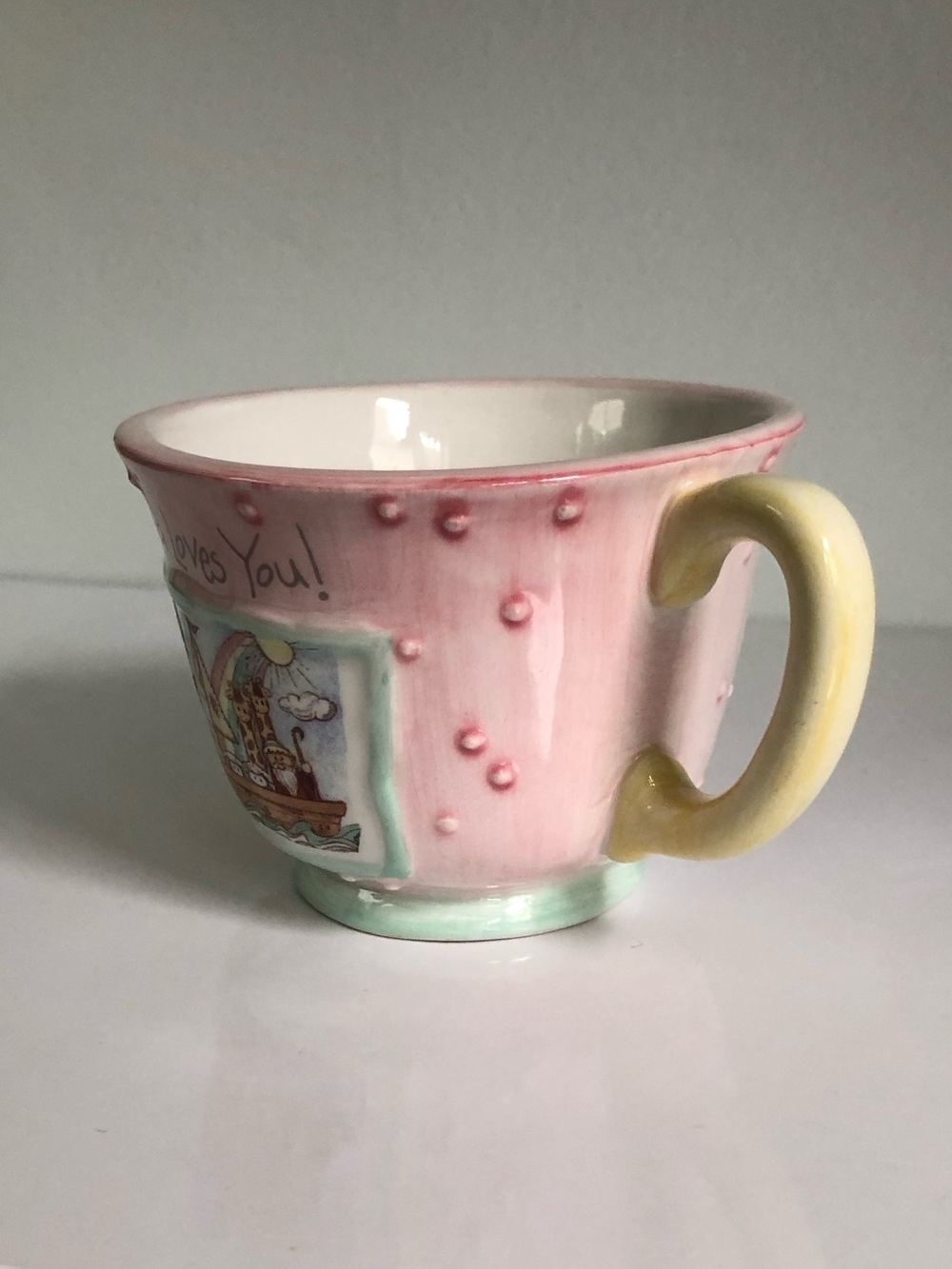 Vintage Y2K God Loves You Noah’s Ark Pastel Two-Handled Decorative Cup - Picture 5 of 12